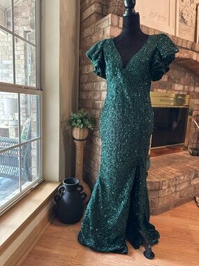 Emerald Green Sequin Evening Gown